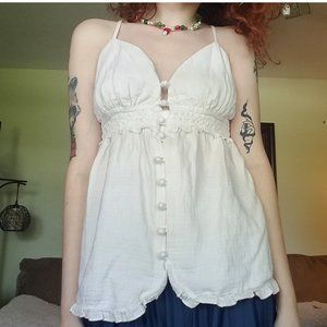 Y2k White Button Tank